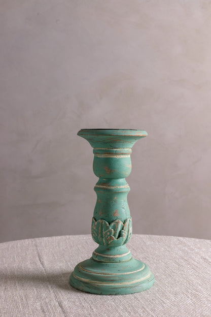 Green Antique Wooden Candle Holder