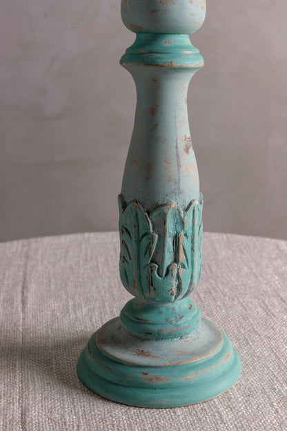 Bermuda Blue Antique Wooden Candle Holder